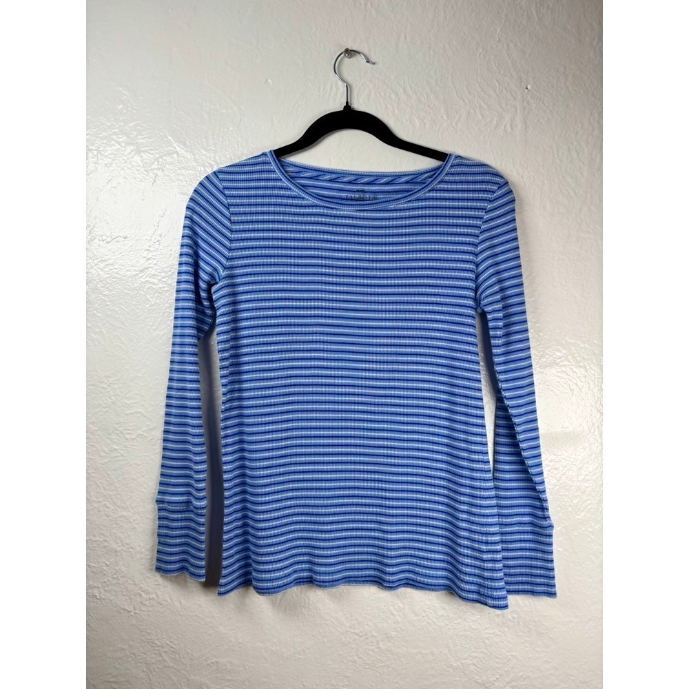 Talbots Striped Long Sleeve Tee Womens MP Blue Cotton Coastal Nautical Classic‎